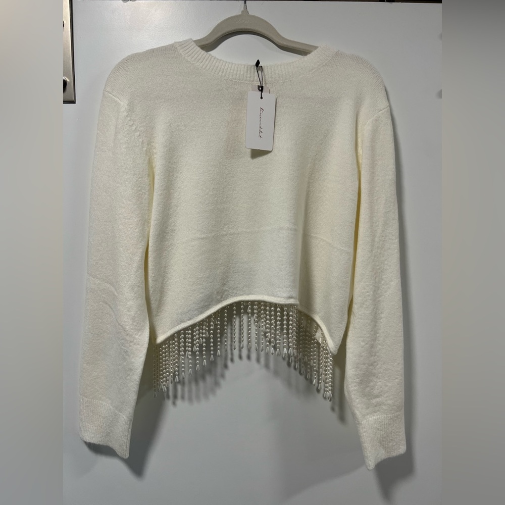 Line and Dot - Pearl Trim Ivory Sweater NWT